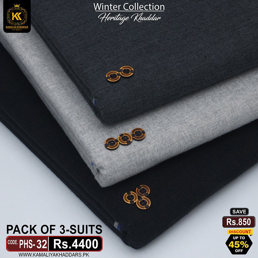 PHS-32 ! HERITAGE KHADDAR PACK OF 3 SUITS PHS-32 - Image 1