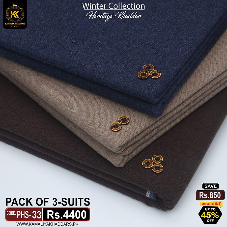 PHS-33 ! HERITAGE KHADDAR PACK OF 3 SUITS PHS-33 - Image 1