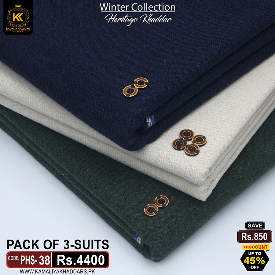 PHS-38 ! HERITAGE KHADDAR PACK OF 3 SUITS PHS-38 - Image 1