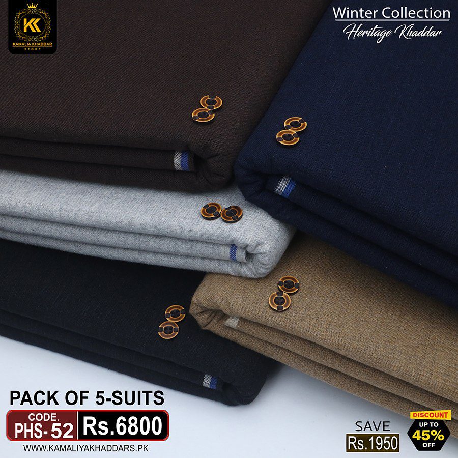 PHS-52 ! HERITAGE KHADDAR PACK OF 5 SUITS PHS-52 - Image 1