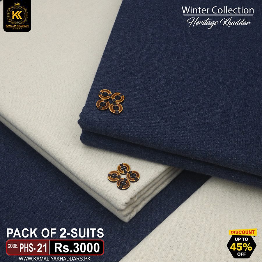 PHS=21 ! HERITAGE KHADDAR PACK OF 2 SUITS PHS-21 - Image 1